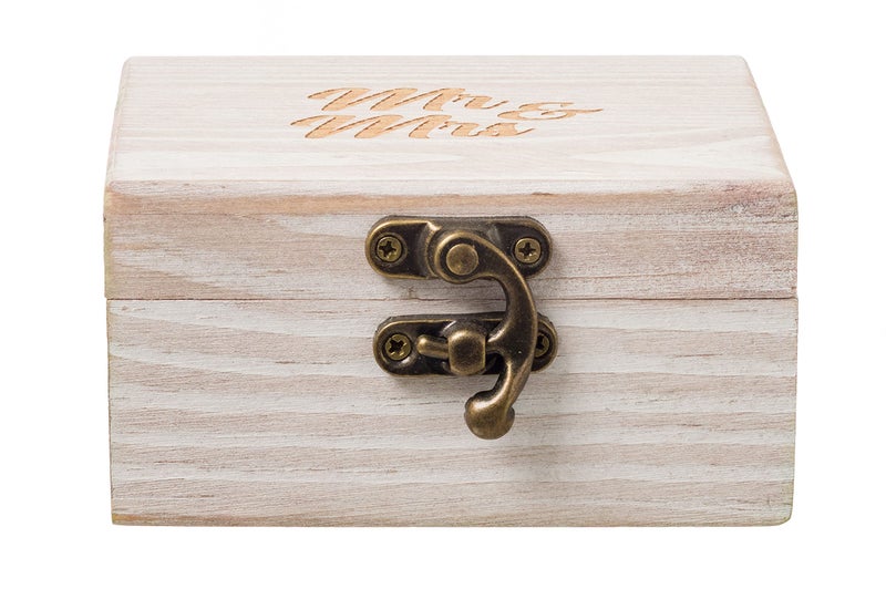 Strova Wooden Ring Box for Wedding Rings and Couple Jewelry - Engraved Mr. & Mrs. Lettering - Ring Bearer Box for Display or Personal Organizer - Brass Latch and Soft, Protective Ring Cushions - Image 4
